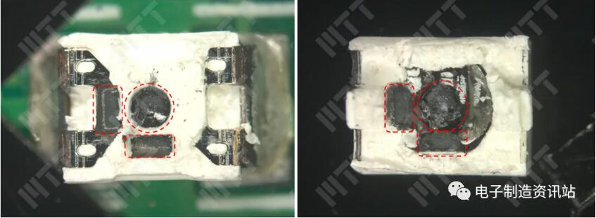 光衰LED燈珠機械開封后光學照片